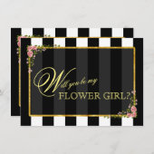 華やかなゴールドの箔押し 花嫁の花を飾る女の子になりますか？ 招待状 (正面/裏面)