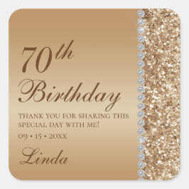華やかなゴールドの70歳の誕生日 スクエアシール