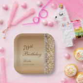 華やかなゴールドの70歳の誕生日 ペーパープレート (パーティー)