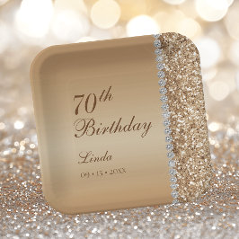 華やかなゴールドの70歳の誕生日 ペーパープレート