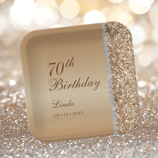 華やかなゴールドの70歳の誕生日 ペーパープレート