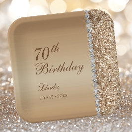 華やかなゴールドの70歳の誕生日 ペーパープレート
