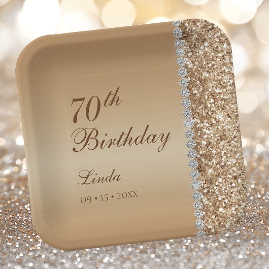 華やかなゴールドの70歳の誕生日 ペーパープレート