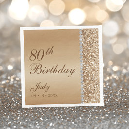 華やかなゴールドの80歳の誕生日 スタンダードカクテルナプキン