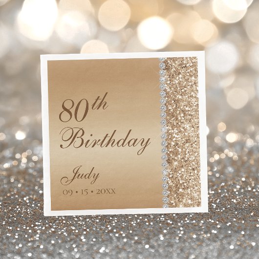 華やかなゴールドの80歳の誕生日 スタンダードカクテルナプキン