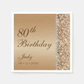 華やかなゴールドの80歳の誕生日 スタンダードカクテルナプキン (正面)