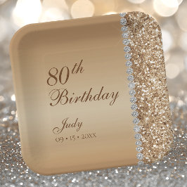 華やかなゴールドの80歳の誕生日 ペーパープレート