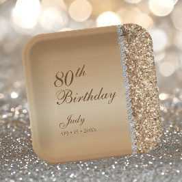 華やかなゴールドの80歳の誕生日 ペーパープレート