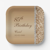 華やかなゴールドの85歳の誕生日 ペーパープレート (正面)