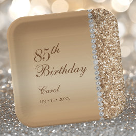 華やかなゴールドの85歳の誕生日 ペーパープレート