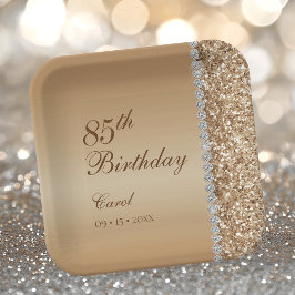 華やかなゴールドの85歳の誕生日 ペーパープレート