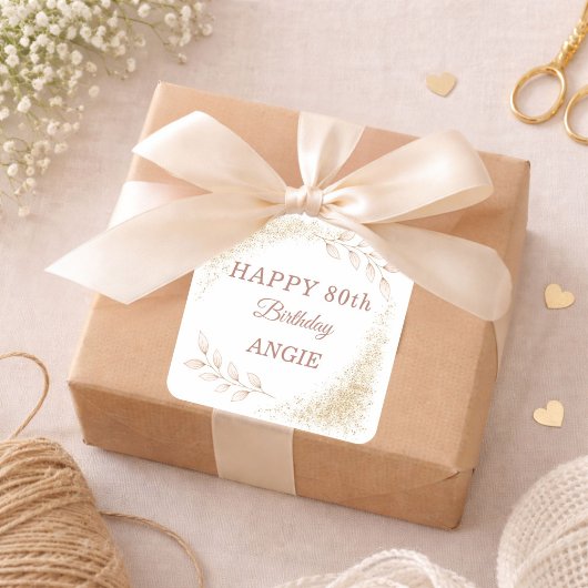 華やかなゴールドラメ 80歳の誕生日 スクエアシール
