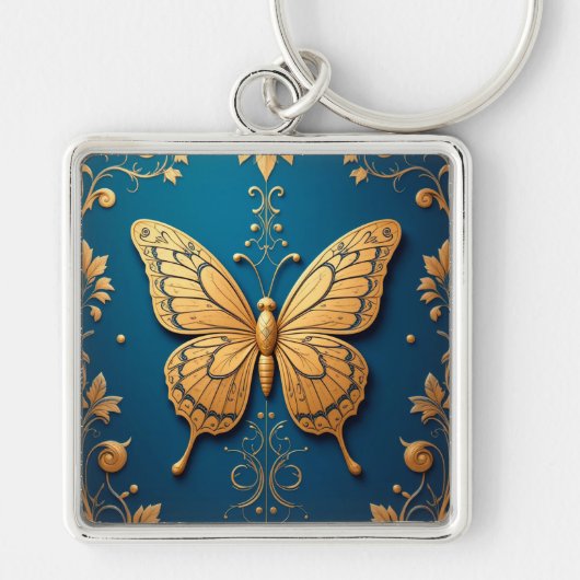 華やかなゴールド🦋蝶アートギフト🦋 キーホルダー (正面)