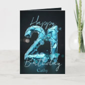 華やかなサファイアブルーとブラック21歳の誕生日 カード (正面)