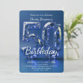 華やかなサファイアブルーダイヤモンドの50歳の誕生日 招待状 (スタンド正面)