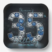 華やかなサファイア ダイヤモンド 35歳の誕生日 ペーパープレート (正面)