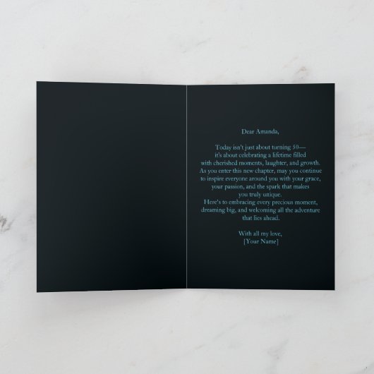 華やかなシックなサファイアブルーとブラック50誕生日 カード (内部)