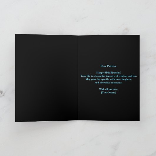 華やかなシックなサファイアブルーとブラック85誕生日 カード (内部)