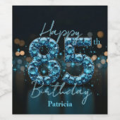 華やかなシックなサファイアブルーとブラック85誕生日 ワインラベル (シングルラベル)