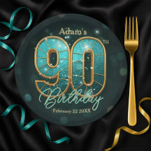 華やかなシックなターコイズゴールドメタリック90歳の誕生日