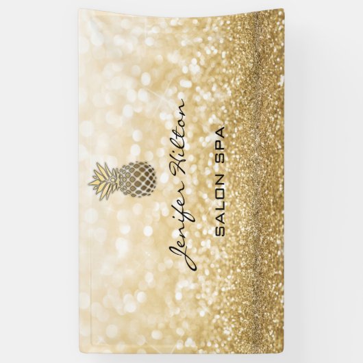 華やかなシックモダンなフェイク金ゴールドきらびやかなパイナップル 横断幕 (縦)