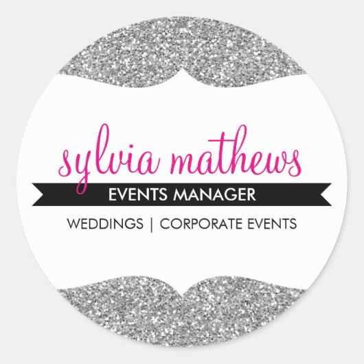 華やかなシールスタイリッシュグリッタースパークルシルバーピンク ラウンドシール (正面)