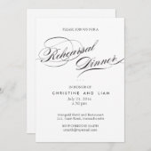 華やかなスクリプトのリハーサルのディナーカード 招待状 (正面/裏面)