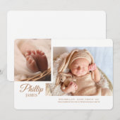 華やかなスクリプト写真 出生発表 案内状 (正面/裏面)