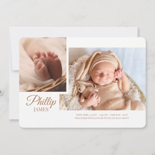 華やかなスクリプト写真 出生発表 案内状 (正面)