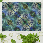 華やかなストライプ緑と青の曲線横の キッチンタオル (折り畳み)