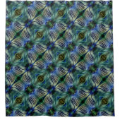 華やかなストライプ緑と青の曲線横の シャワーカーテン (正面)