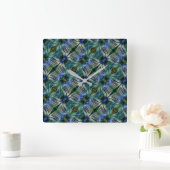 華やかなストライプ緑と青の曲線横の スクエア壁時計 (ホーム)