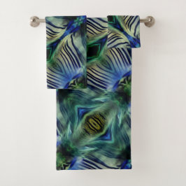 華やかなストライプ緑と青の曲線横の バスタオルセット