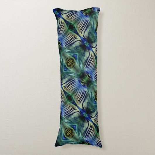 華やかなストライプ緑と青の曲線横の ボディピロー (正面縦)