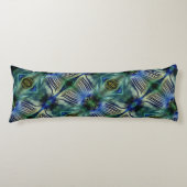 華やかなストライプ緑と青の曲線横の ボディピロー (正面)