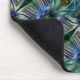 華やかなストライプ緑と青の曲線横の マウスパッド