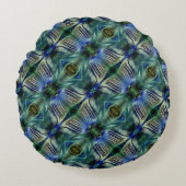 華やかなストライプ緑と青の曲線横の ラウンドクッション (正面)