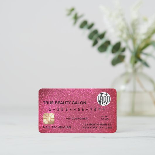 華やかなスパークリーグリッタークレジットカードロゴ 名刺 (スタンド正面)