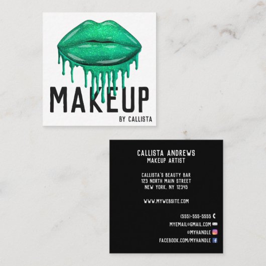 華やかなスパークリーグリッタードリップスリップメイクアップ スクエア名刺 (正面/裏面)