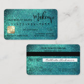 華やかなスパークリーティール（緑がかった色）グリッタークレジットカードメイクアップ 名刺 (正面/裏面)