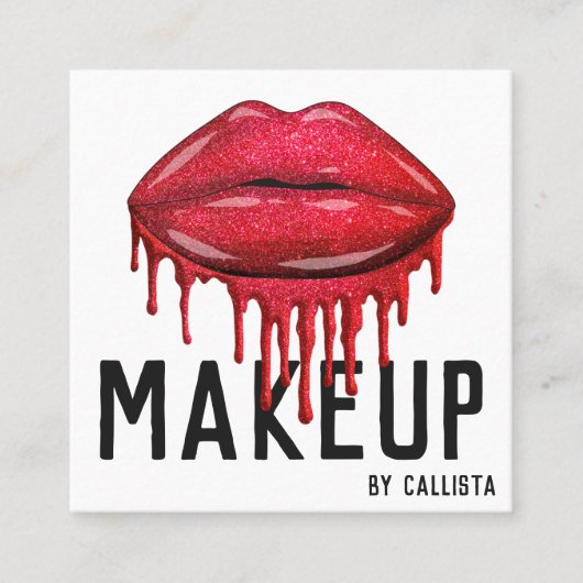 華やかなスパークリー赤グリッタードリップスリップメイクアップ スクエア名刺 (正面)