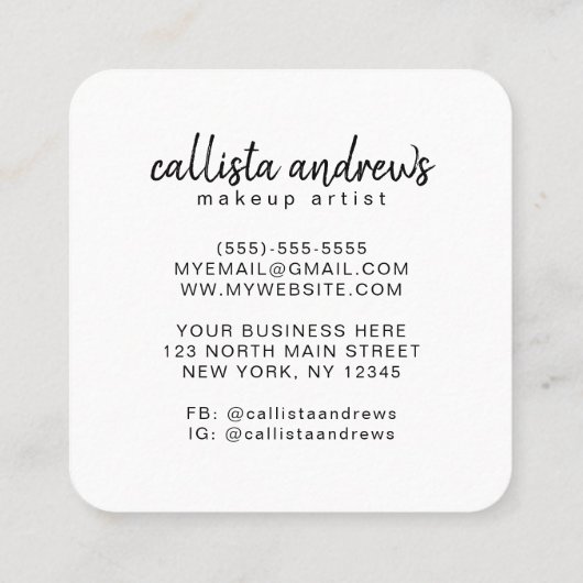 華やかなスパークリー金ゴールドグリッターメイクアップアーティスト スクエア名刺 (裏面)