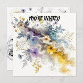 華やかなスモーキーフローラル:鮮やかな色彩の繊細な美しさ 招待状 (正面/裏面)