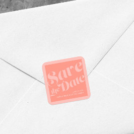 華やかなタイポグラフィコーラルサーモンSave the Date スクエアシール