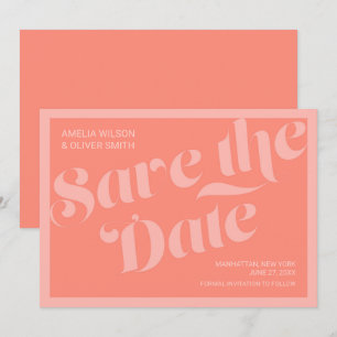 華やかなタイポグラフィコーラルサーモンSave the Date セーブザデート
