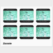 華やかなティール（緑がかった色）スパークルグリッターロゴ製品ラベル スクエアシール (シート)