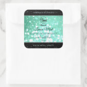 華やかなティール（緑がかった色）スパークルグリッターロゴ製品ラベル スクエアシール (バッグ)