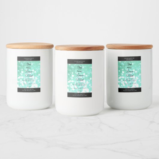 華やかなティール(緑がかった色)スパークルグリッターロゴ製品ラベル フードラベル (ボトル)