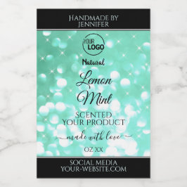 華やかなティール（緑がかった色）スパークルグリッターロゴ製品ラベル フードラベル