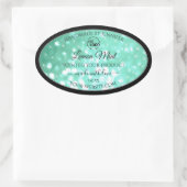 華やかなティール（緑がかった色）スパークルグリッターロゴ製品ラベル 楕円形シール (バッグ)